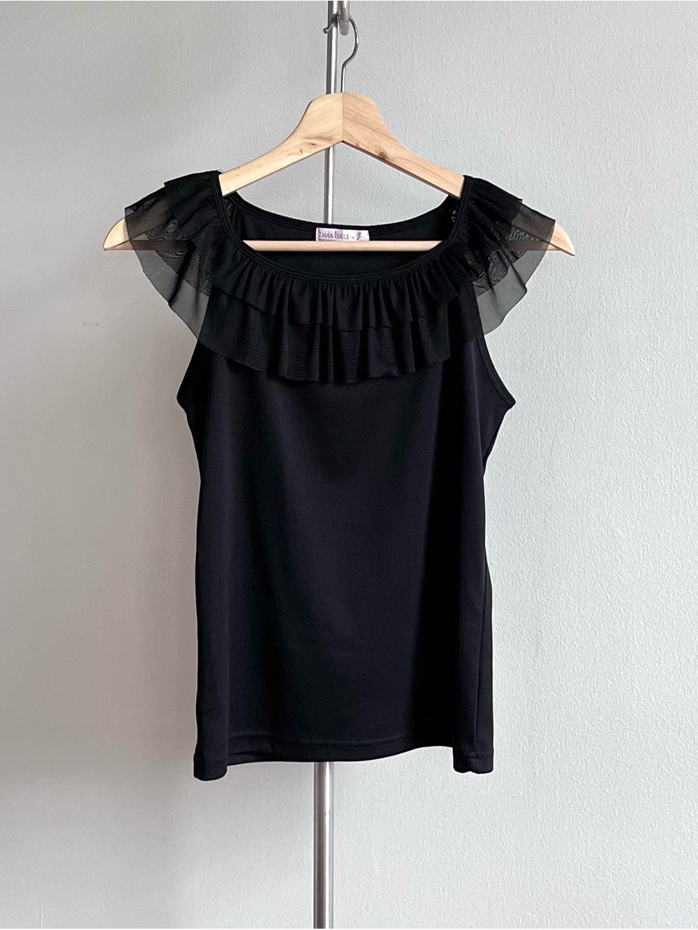 Women's Black Ruffle Neck Top